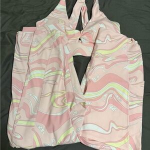 Fabletics Guava Marble Daisy Angle Set Capri Leggings Shorts Sports Bra Set Lot